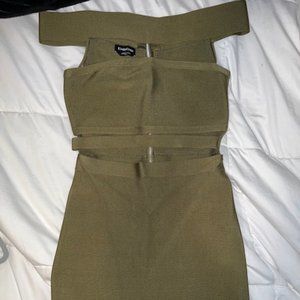 Bebe Olive Green strappy cocktail bodycon dress - Off the shoulder Size M